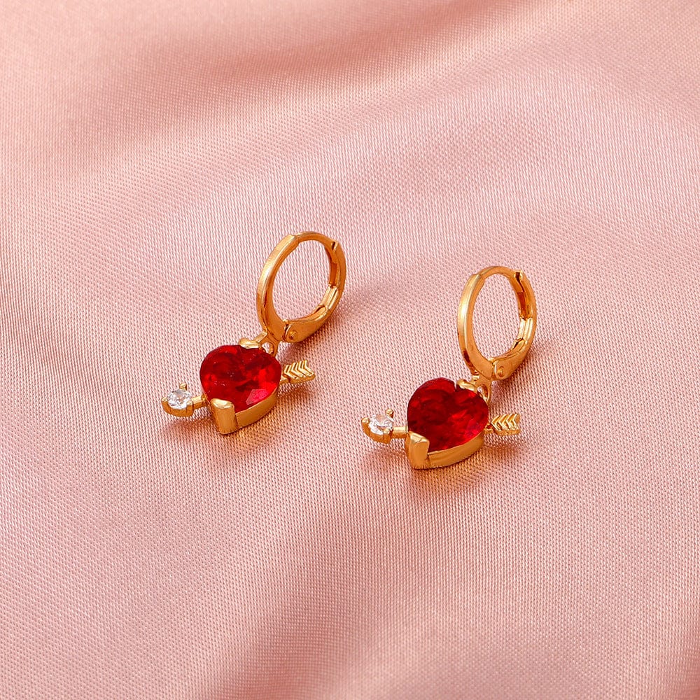 Crystal Cupid Arrow Heart Huggie Hoop Dangle Earrings - ArtGalleryZen