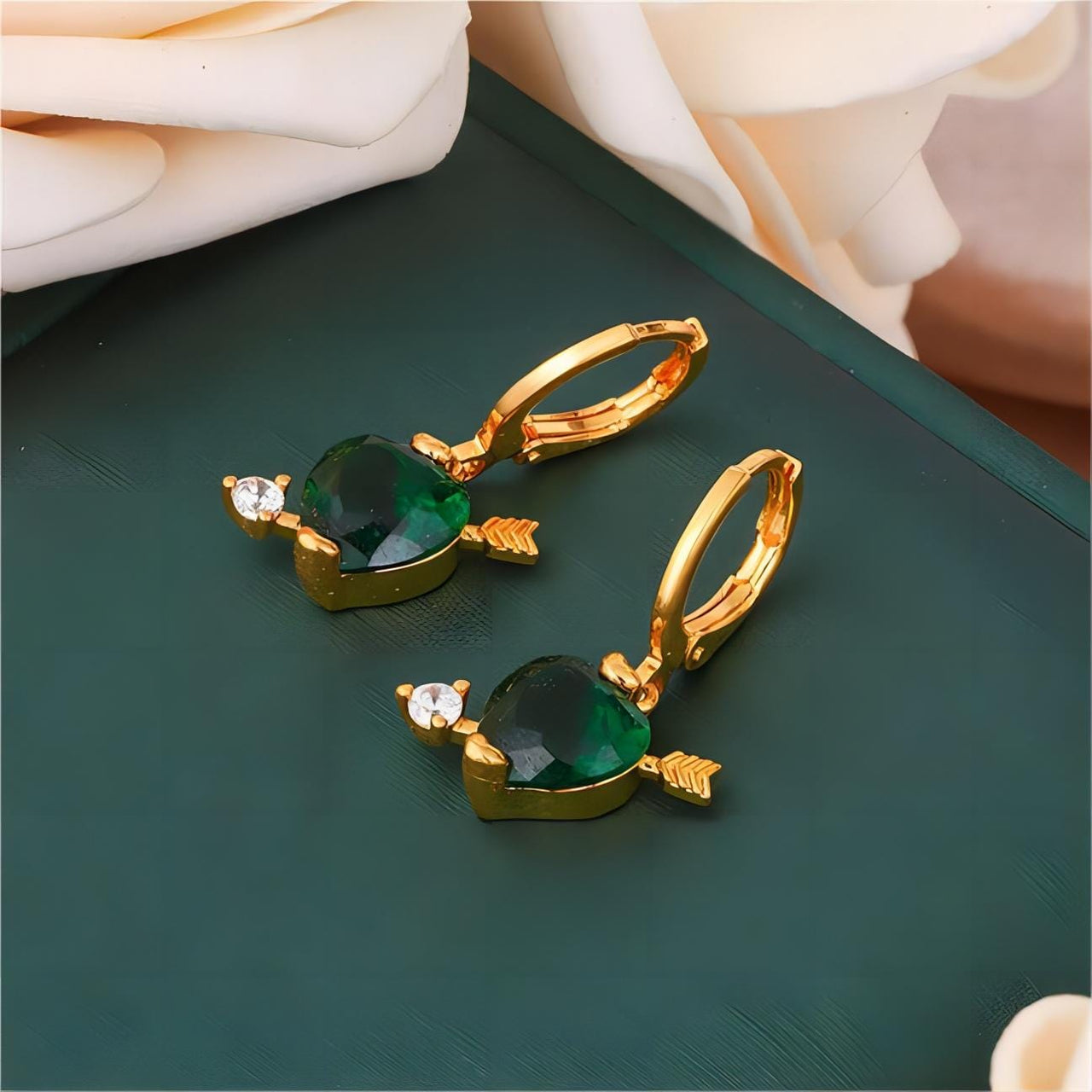 Crystal Cupid Arrow Heart Huggie Hoop Dangle Earrings - ArtGalleryZen