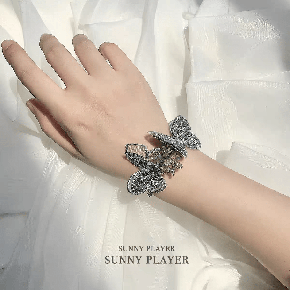 Crystal Floral Embroidery Butterfly Bracelet - ArtGalleryZen