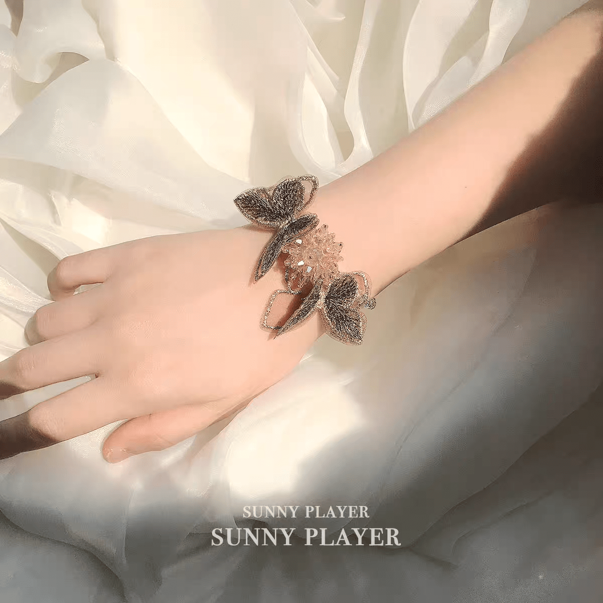 Crystal Floral Embroidery Butterfly Bracelet - ArtGalleryZen