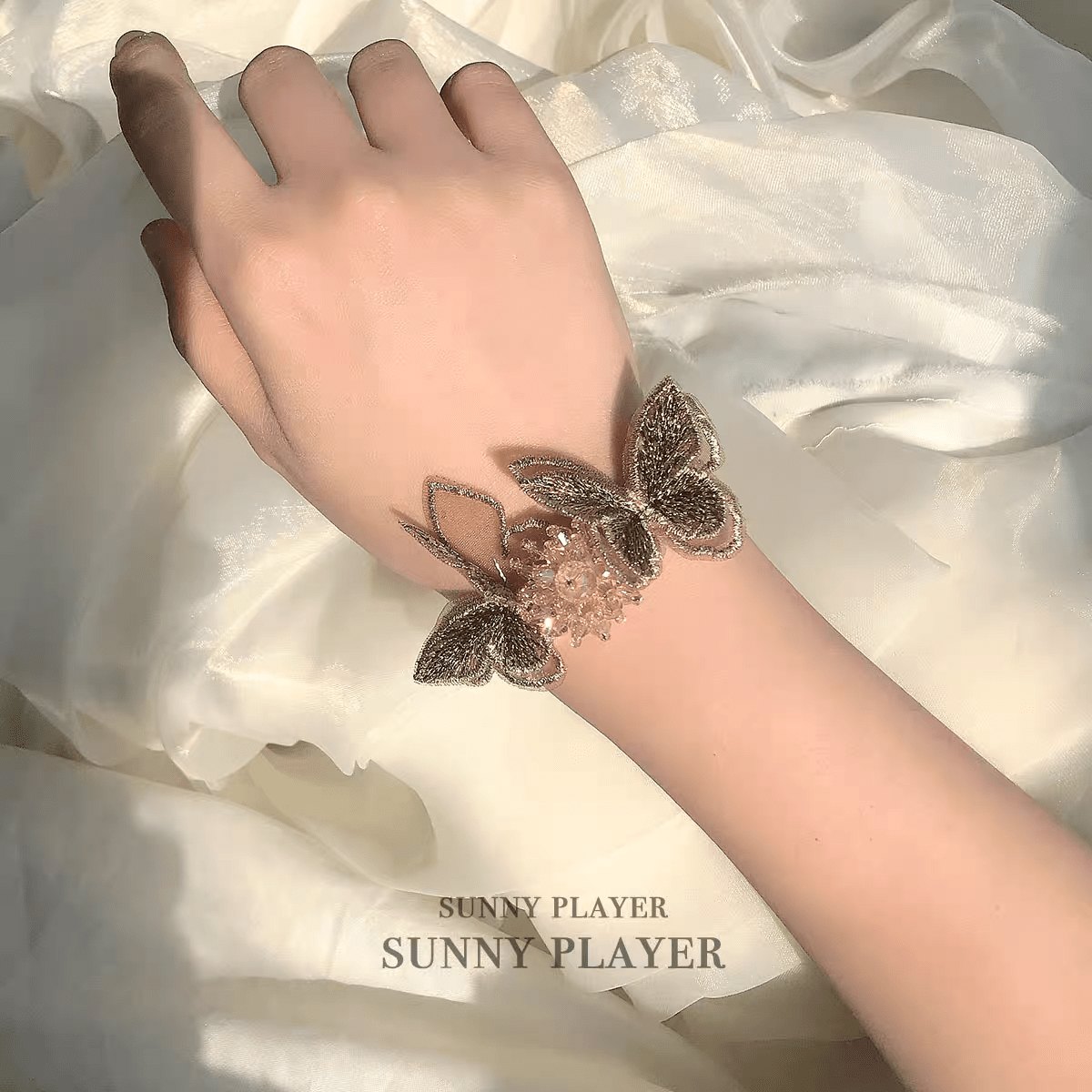 Crystal Floral Embroidery Butterfly Bracelet - ArtGalleryZen