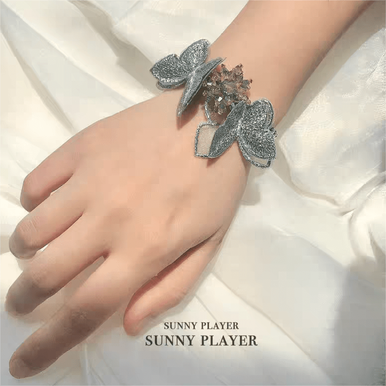 Crystal Floral Embroidery Butterfly Bracelet - ArtGalleryZen