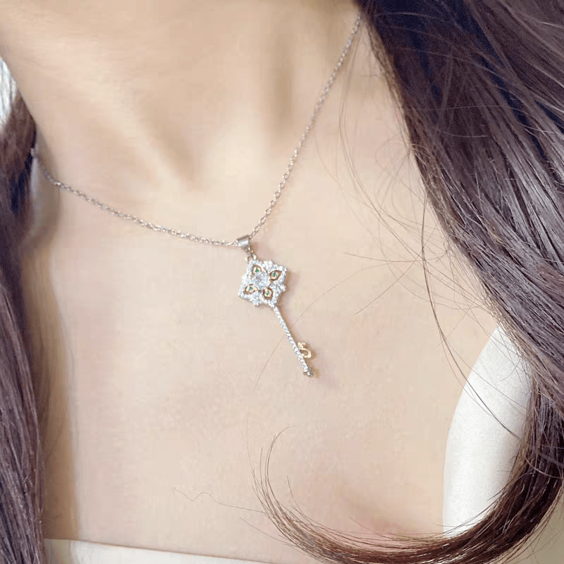 Crystal Floral Key Pendant Necklace - ArtGalleryZen