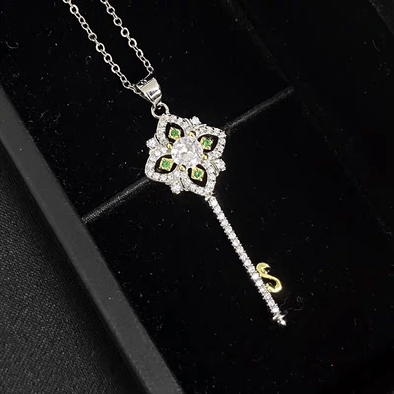 Crystal Floral Key Pendant Necklace - ArtGalleryZen
