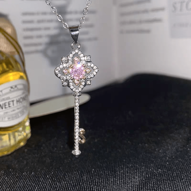 Crystal Floral Key Pendant Necklace - ArtGalleryZen