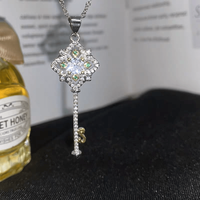 Crystal Floral Key Pendant Necklace - ArtGalleryZen
