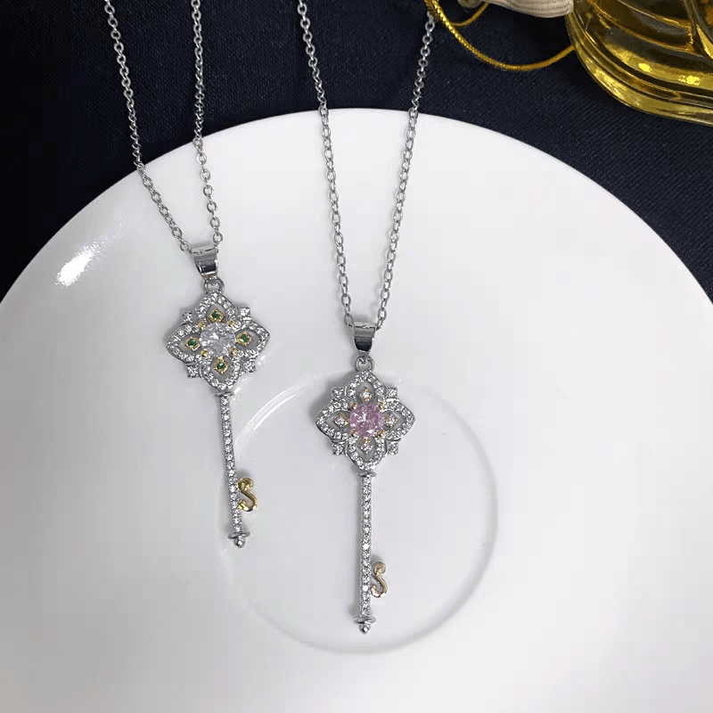 Crystal Floral Key Pendant Necklace - ArtGalleryZen