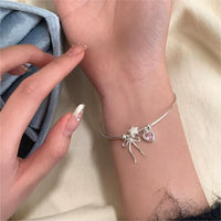 Thumbnail for Crystal Heart Star Ribbon Bangle Bracelet - ArtGalleryZen