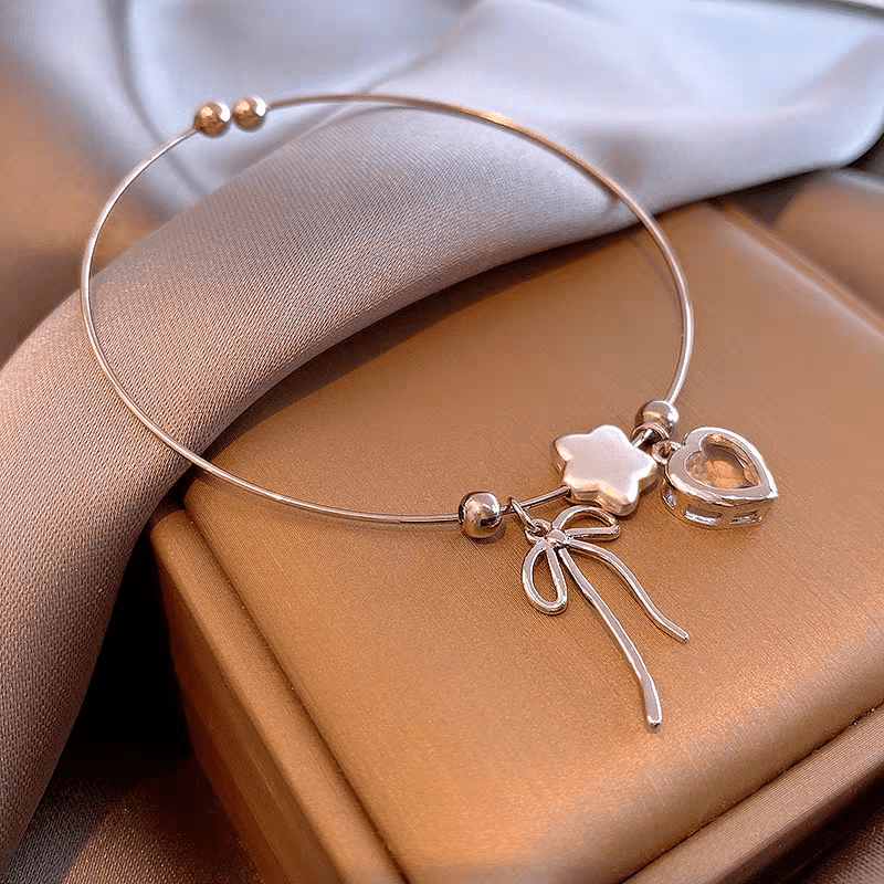 Crystal Heart Star Ribbon Bangle Bracelet - ArtGalleryZen