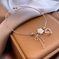 Thumbnail for Crystal Heart Star Ribbon Bangle Bracelet - ArtGalleryZen