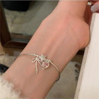 Thumbnail for Crystal Heart Star Ribbon Bangle Bracelet - ArtGalleryZen