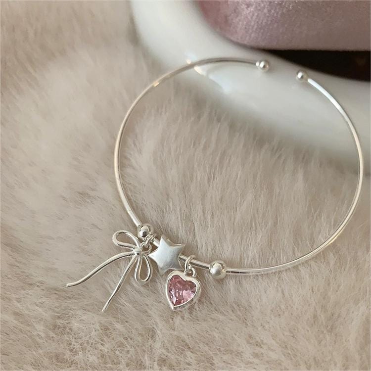 Crystal Heart Star Ribbon Bangle Bracelet - ArtGalleryZen
