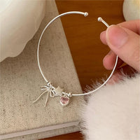 Thumbnail for Crystal Heart Star Ribbon Bangle Bracelet - ArtGalleryZen