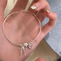 Thumbnail for Crystal Heart Star Ribbon Bangle Bracelet - ArtGalleryZen