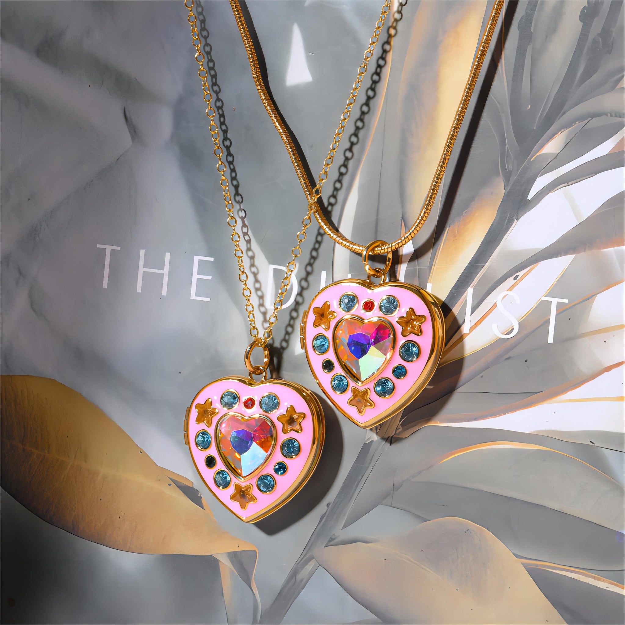 Colored Enamel Heart Chain Necklace in Gold