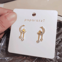 Thumbnail for Crystal Inlaid Moon Star Dangle Earrings - ArtGalleryZen