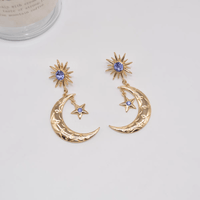Thumbnail for Crystal Inlaid Sun Star Moon Phase Dangle Earrings - ArtGalleryZen