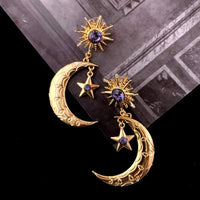 Thumbnail for Crystal Inlaid Sun Star Moon Phase Dangle Earrings - ArtGalleryZen