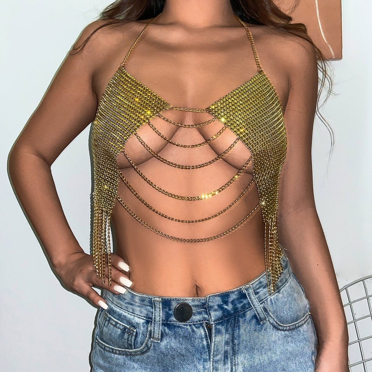 Crystal mesh bra in Crystal for