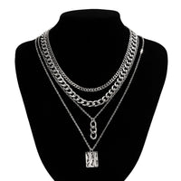 Thumbnail for Cuban Layered Ring Buckle Square Pendant Chunky Curb Chain Necklace Set - ArtGalleryZen