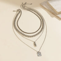 Thumbnail for Cuban Layered Ring Buckle Square Pendant Chunky Curb Chain Necklace Set - ArtGalleryZen