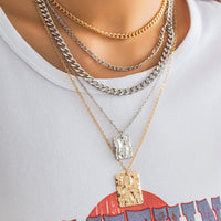 Thumbnail for Cuban Layered Two Tone Square Pendant Curb Chain Necklace Set - ArtGalleryZen