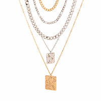 Thumbnail for Cuban Layered Two Tone Square Pendant Curb Chain Necklace Set - ArtGalleryZen