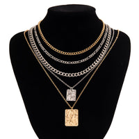 Thumbnail for Cuban Layered Two Tone Square Pendant Curb Chain Necklace Set - ArtGalleryZen