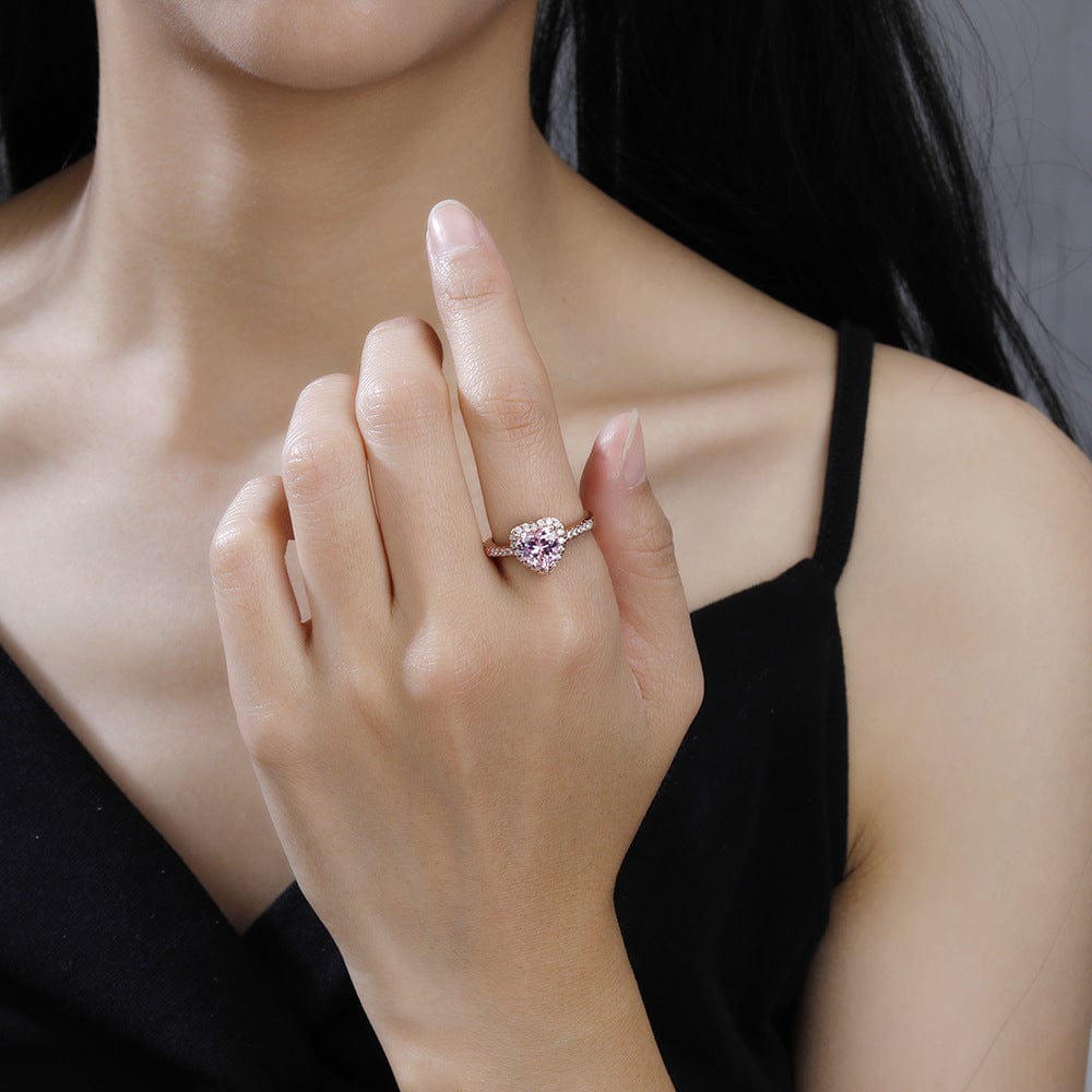 Cubic Zirconia Inlaid Pink Heart Ring - ArtGalleryZen