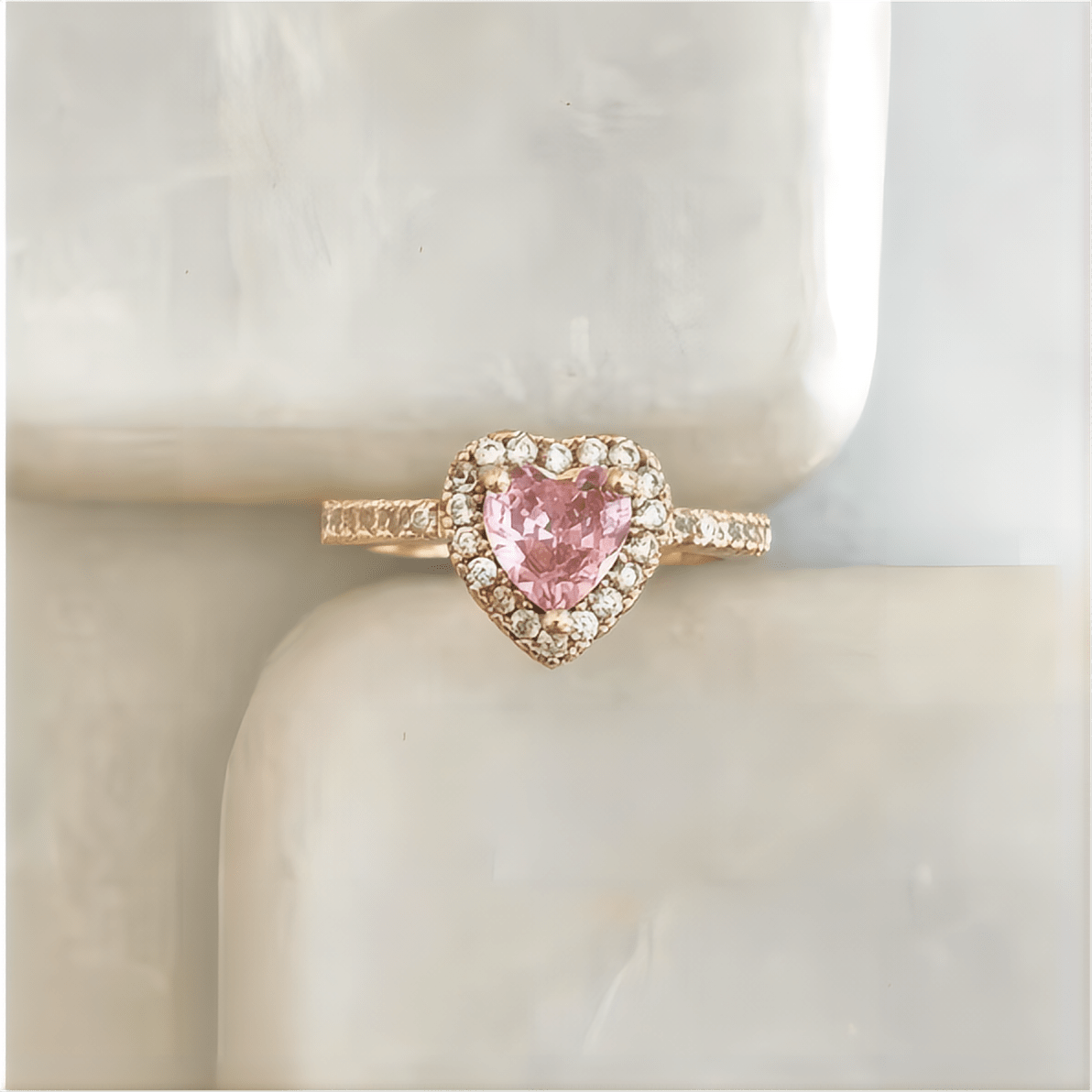 Cubic Zirconia Inlaid Pink Heart Ring - ArtGalleryZen