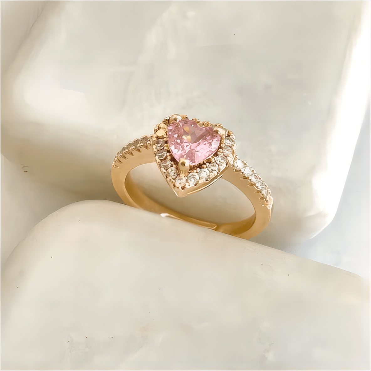 Cubic Zirconia Inlaid Pink Heart Ring - ArtGalleryZen