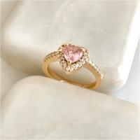 Thumbnail for Cubic Zirconia Inlaid Pink Heart Ring - ArtGalleryZen