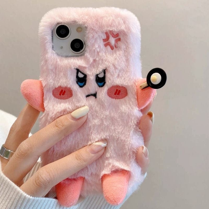 Cute Angry Kirby Embroidery Plush iPhone Case