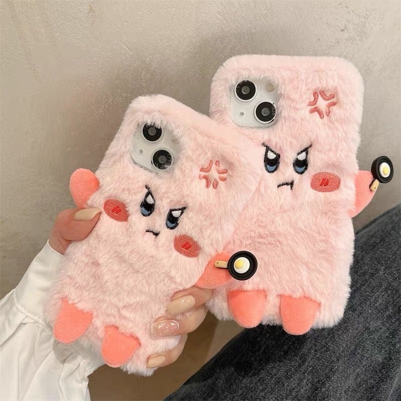 Cute Angry Kirby Embroidery Plush iPhone Case