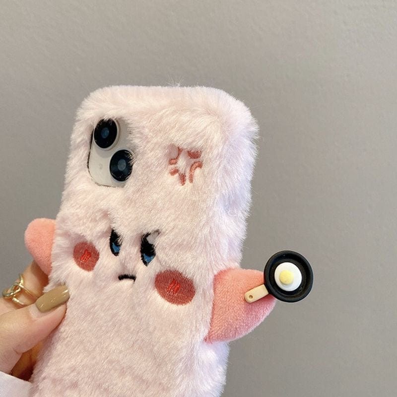 Cute Angry Kirby Embroidery Plush iPhone Case