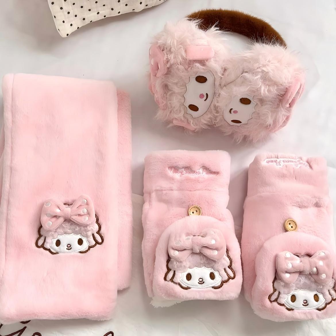 Cute Authenti Sanrio My Sweet Piano Winter Scarf Gloves Ear Muffs Set - ArtGalleryZen
