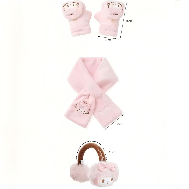 Cute Authenti Sanrio My Sweet Piano Winter Scarf Gloves Ear Muffs Set - ArtGalleryZen