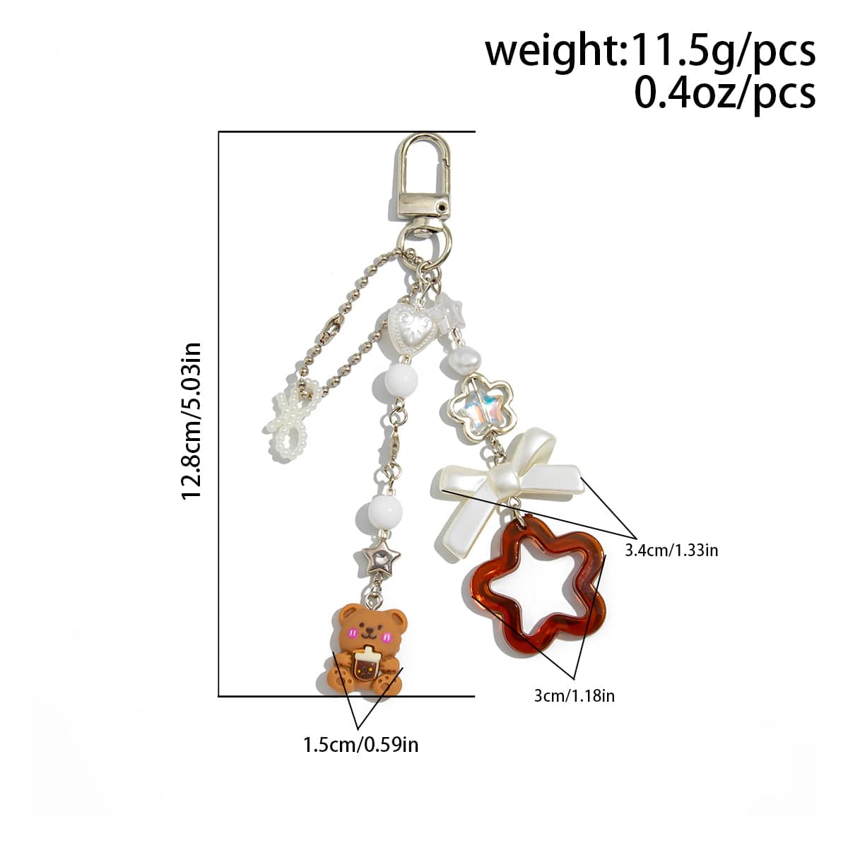 Cute Bear Star Pearl Bowknot Charm Keychain - ArtGalleryZen