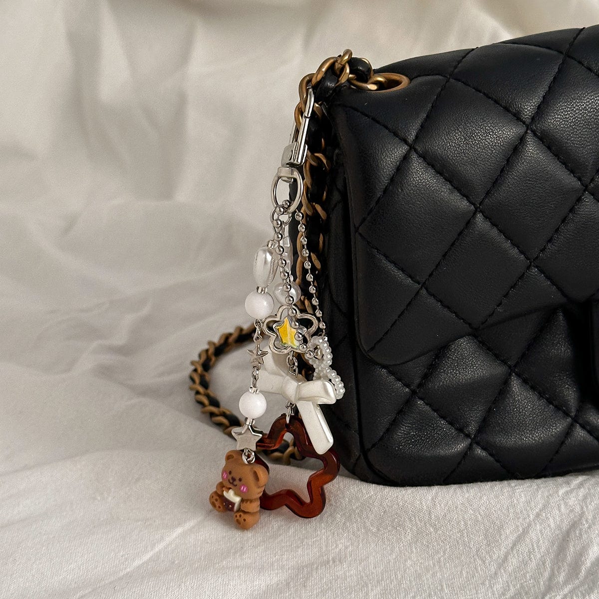 Cute Bear Star Pearl Bowknot Charm Keychain - ArtGalleryZen