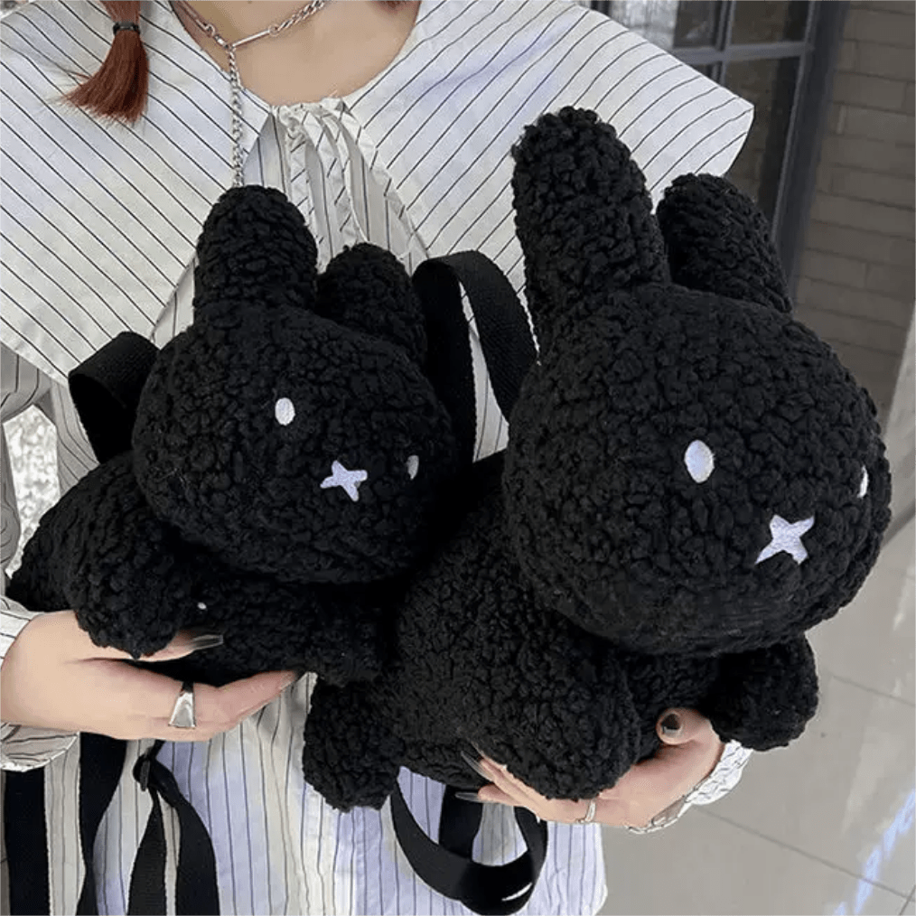 Cute Black White Plush Rabbit Crossbody Bag - ArtGalleryZen