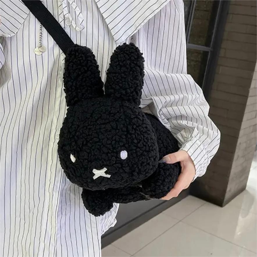 Cute Black White Plush Rabbit Crossbody Bag