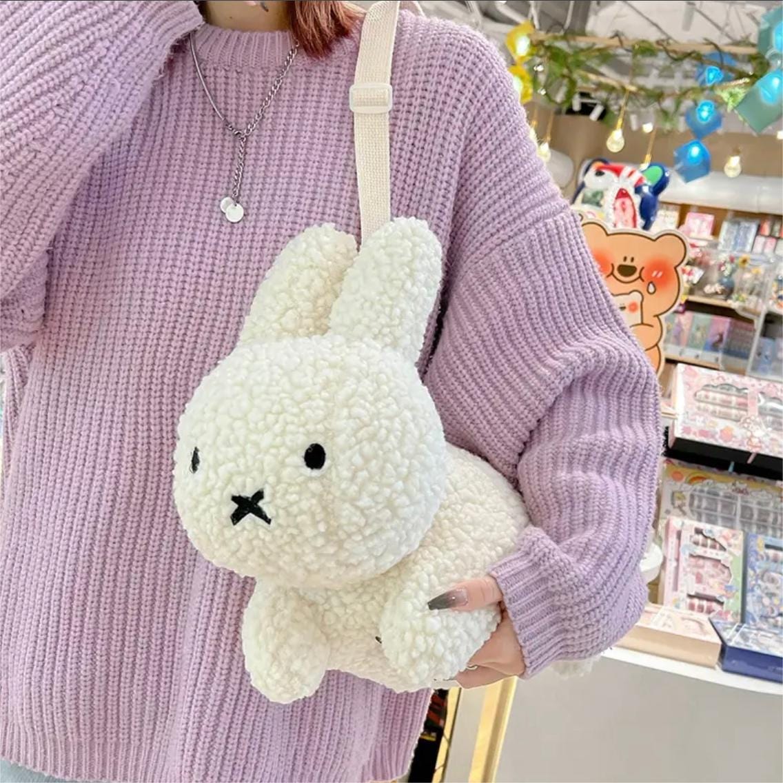 Cute Black White Plush Rabbit Crossbody Bag