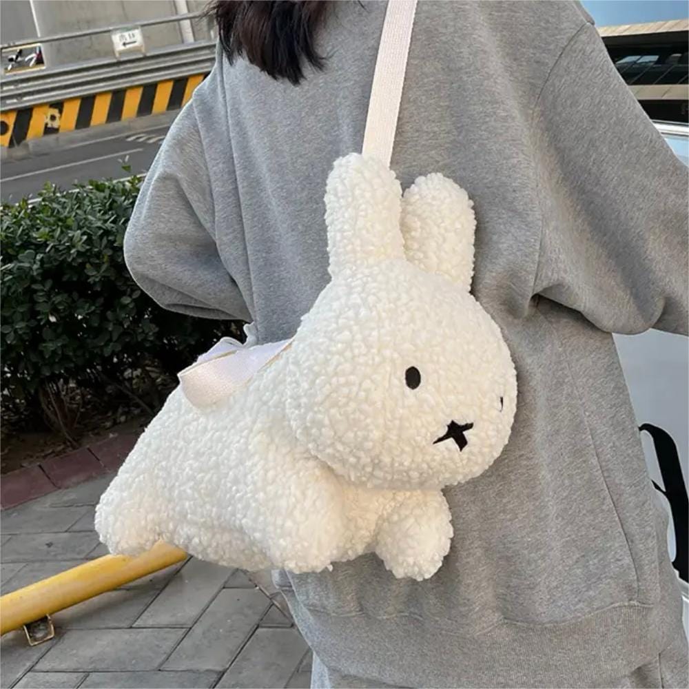 Cute Black White Plush Rabbit Crossbody Bag