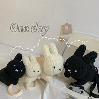 Thumbnail for Cute Black White Plush Rabbit Crossbody Bag