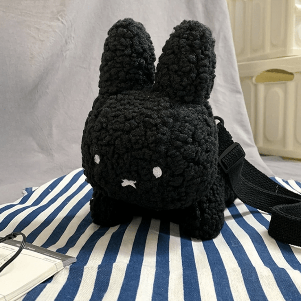 Cute Black White Plush Rabbit Crossbody Bag