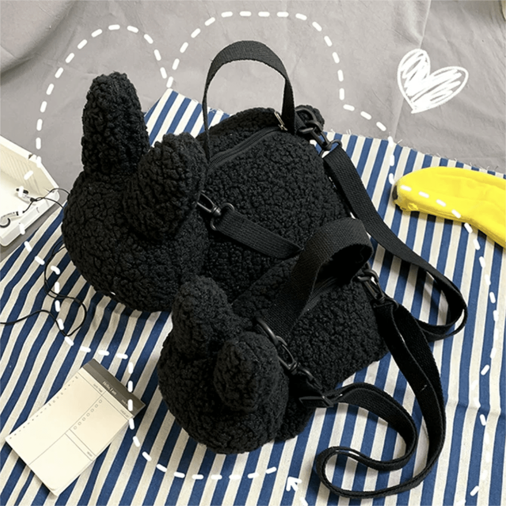 Cute Black White Plush Rabbit Crossbody Bag