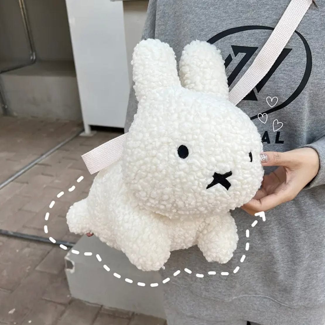 Cute Black White Plush Rabbit Crossbody Bag