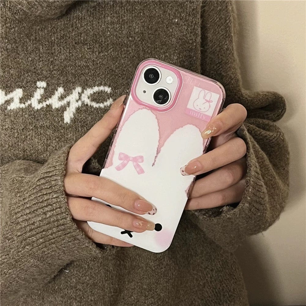 Cute Bowknot Miffy iPhone Case With Plush Lanyard - ArtGalleryZen