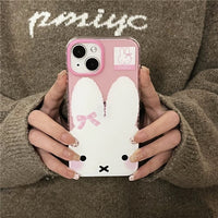 Thumbnail for Cute Bowknot Miffy iPhone Case With Plush Lanyard - ArtGalleryZen
