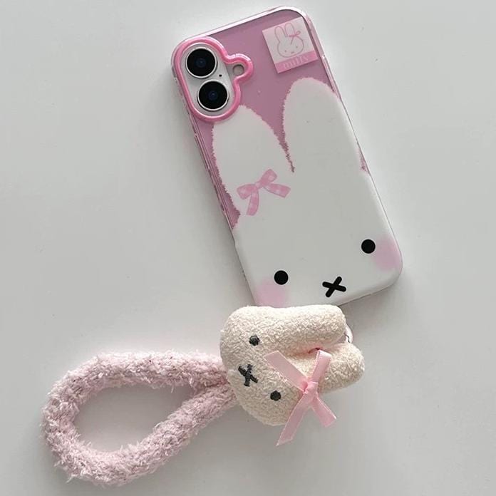 Cute Bowknot Miffy iPhone Case With Plush Lanyard